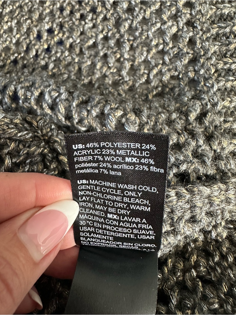 White House Black Market Large Gray Metallic Open Knit Zip Front Sweater - Picture 6 of 6